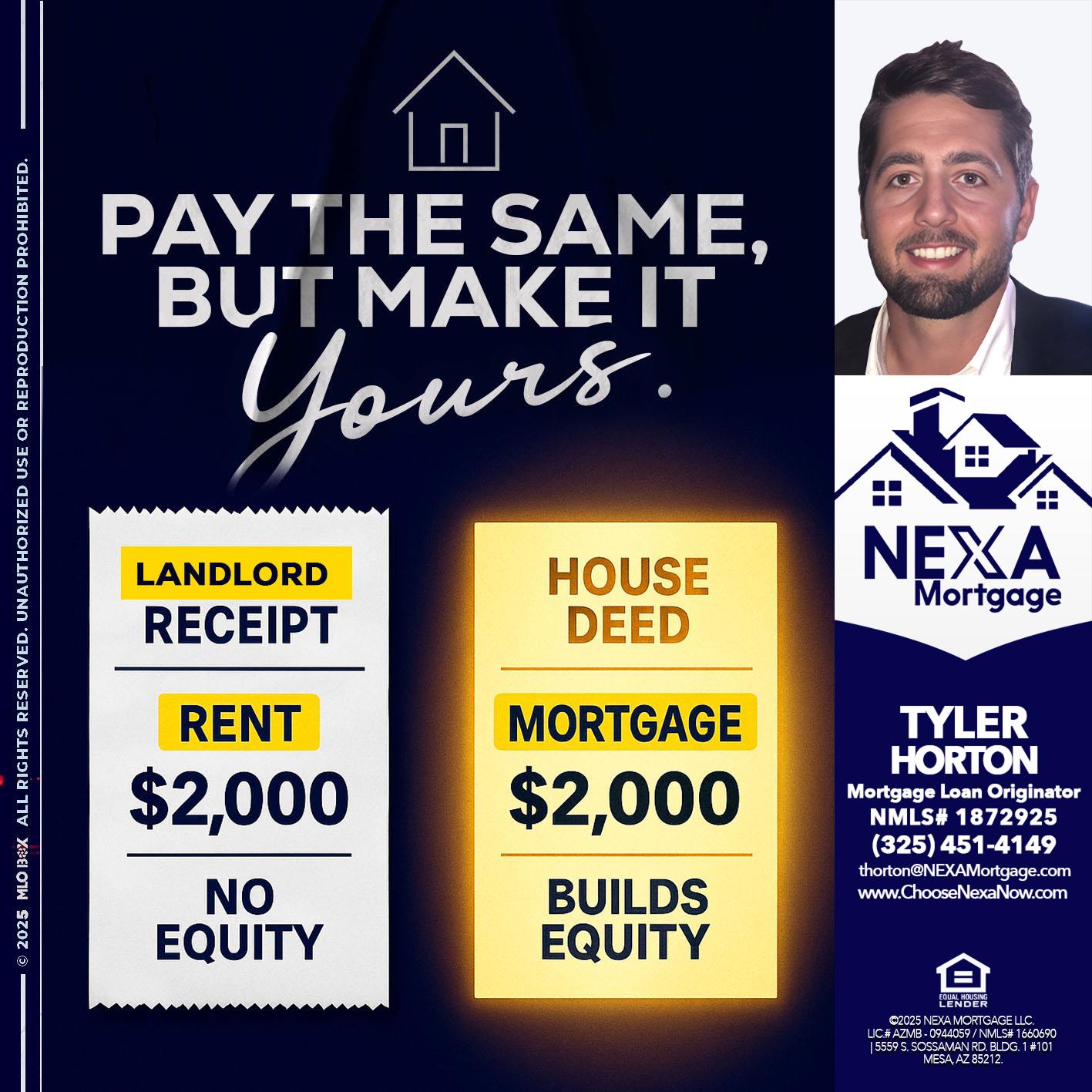 pay the same - Tyler Horton -Mortgage Loan Originator