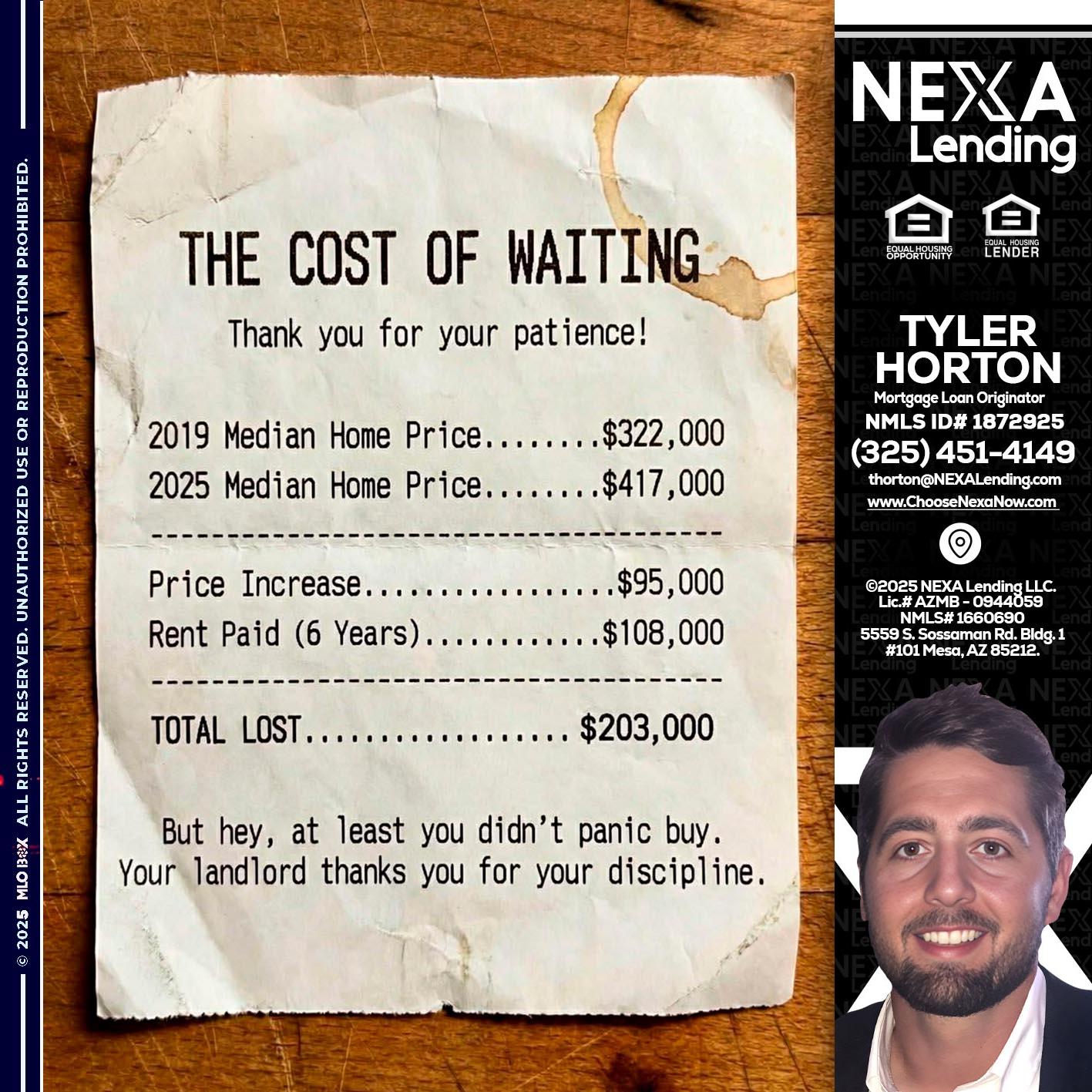 THE COST OF WAITING - Tyler Horton -Mortgage Loan Originator