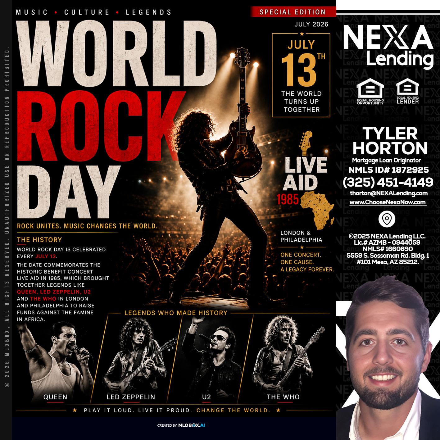 WORLD ROCK MUSIC DAY - Tyler Horton -Mortgage Loan Originator