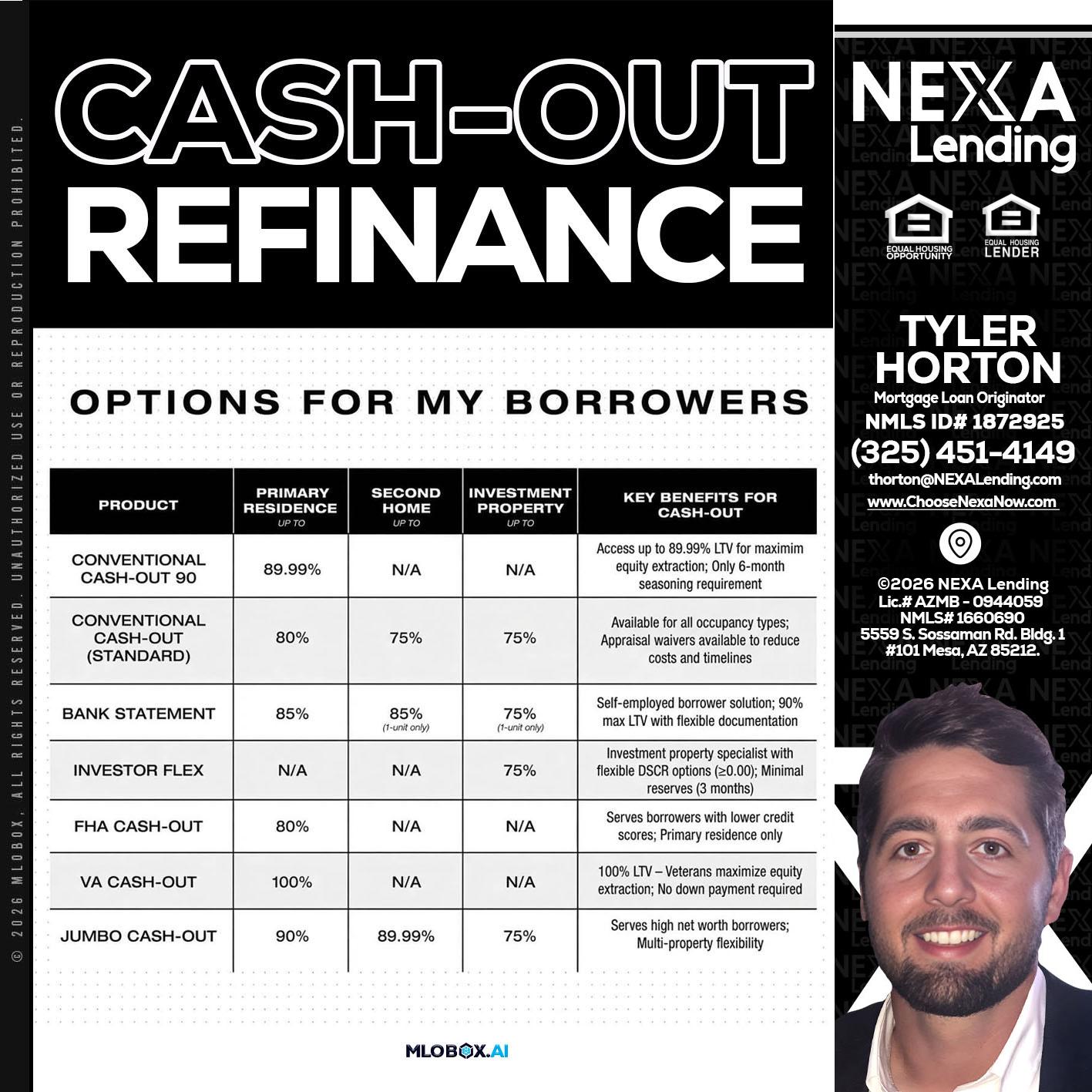 CASH OUT - Tyler Horton -Mortgage Loan Originator